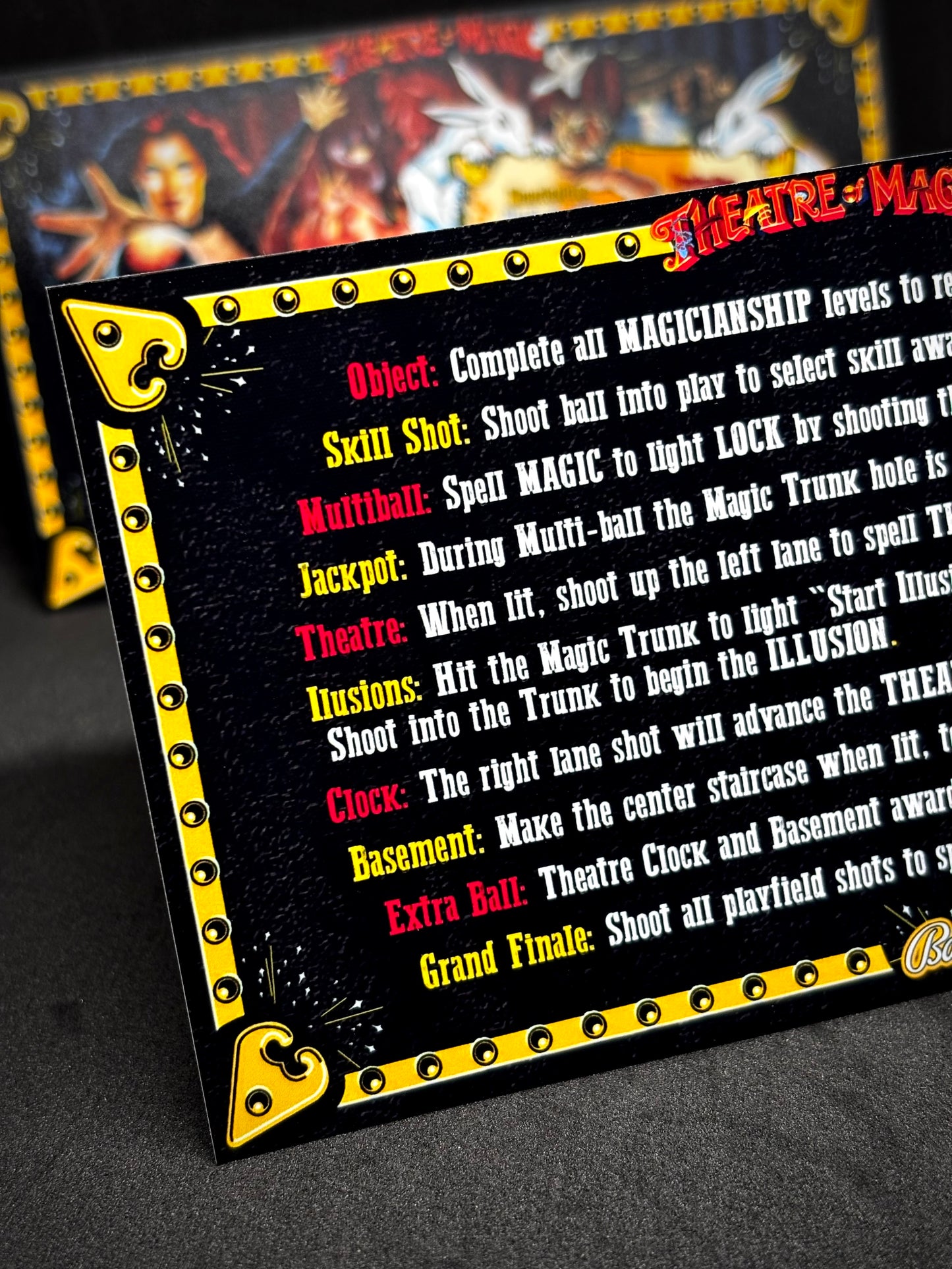 Bally Theatre Of Magic 1995 Jeu Cartes Instructions Flipper Custom Apron règles imprimées
